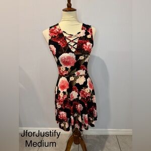 J for Justify Black Floral Crisscross Fit & Flare Dress